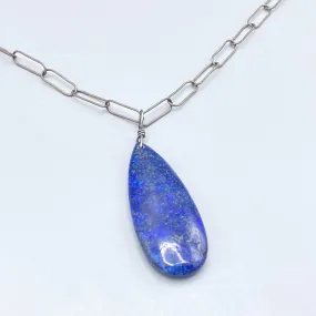 Lapis Lazuli Gemstone pendant on Silver chain necklace