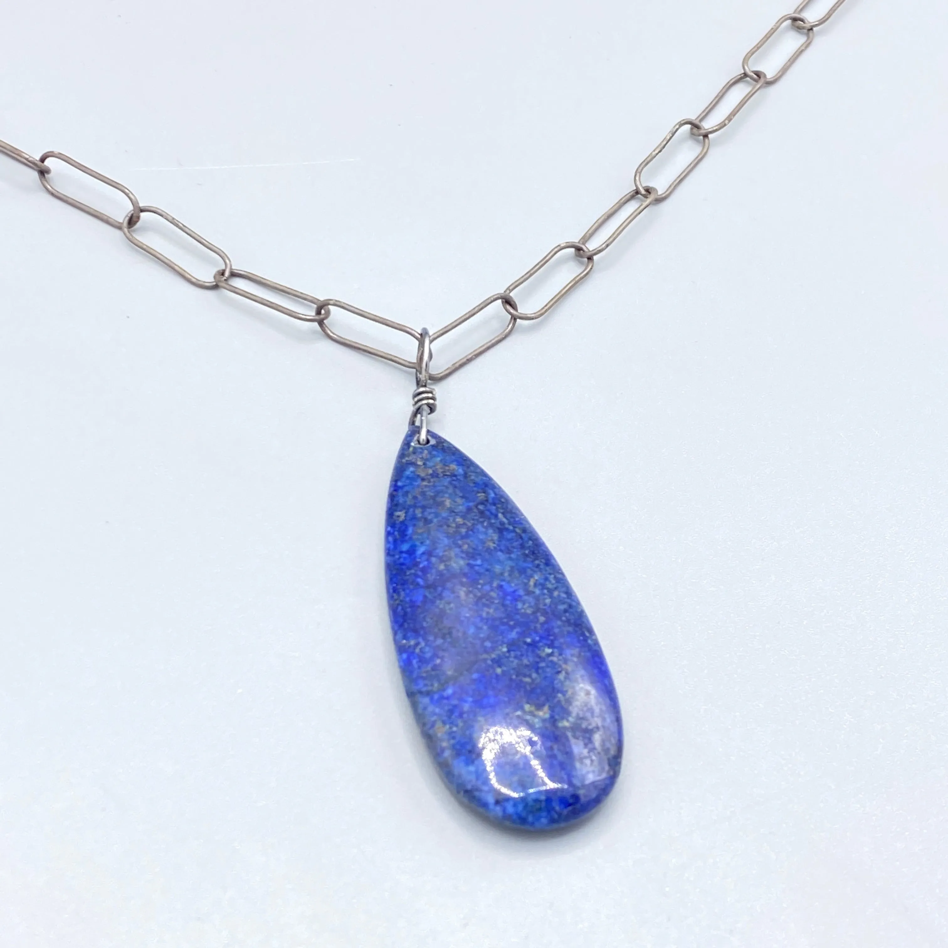 Lapis Lazuli Gemstone pendant on Silver chain necklace