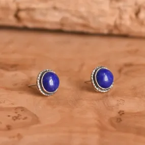 Lapis Lazuli Hammered Posts - .925 Sterling Silver - Silversmith Earrings - Lapis Earrings