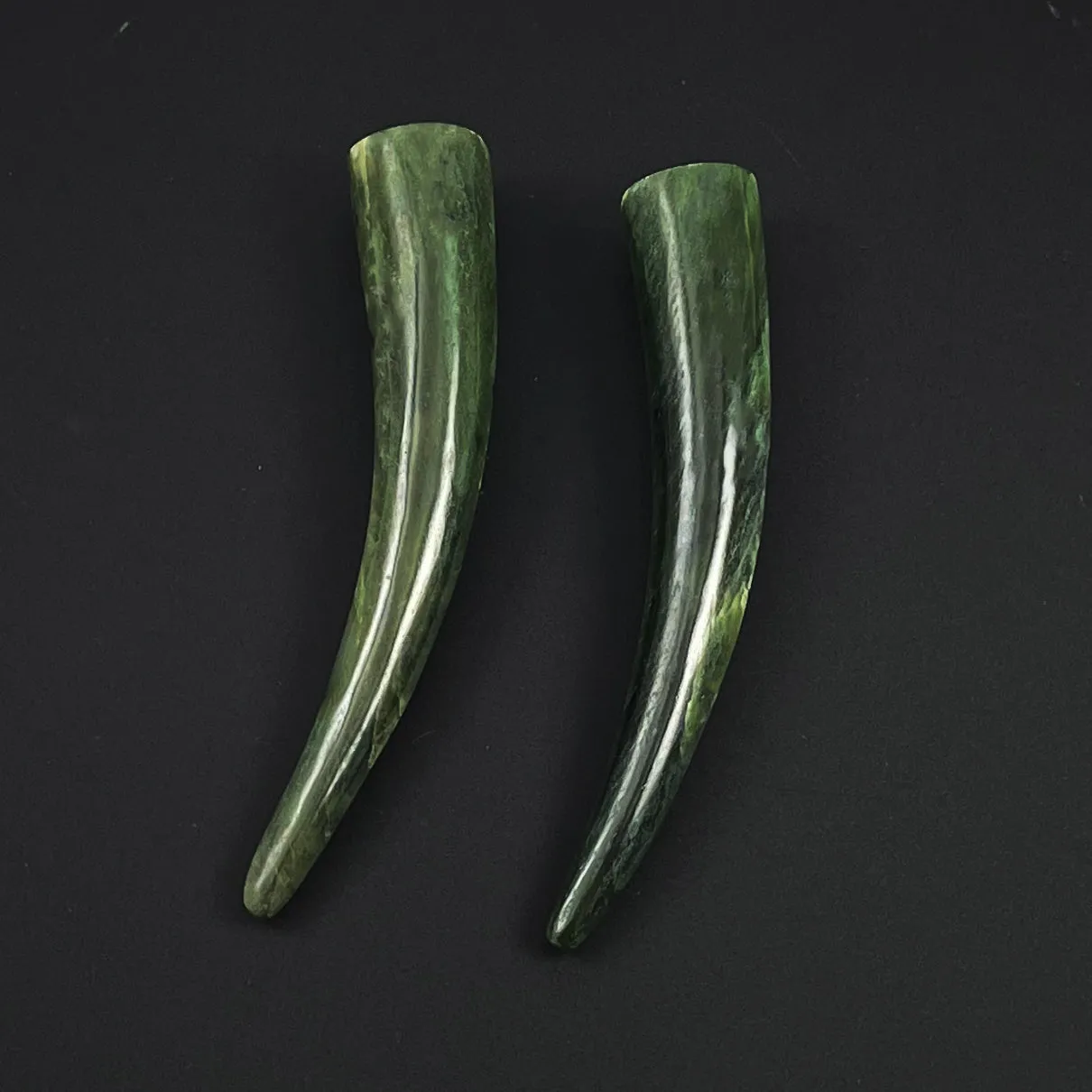 Large Green Jade Tusk Horns - Lucky Amulets