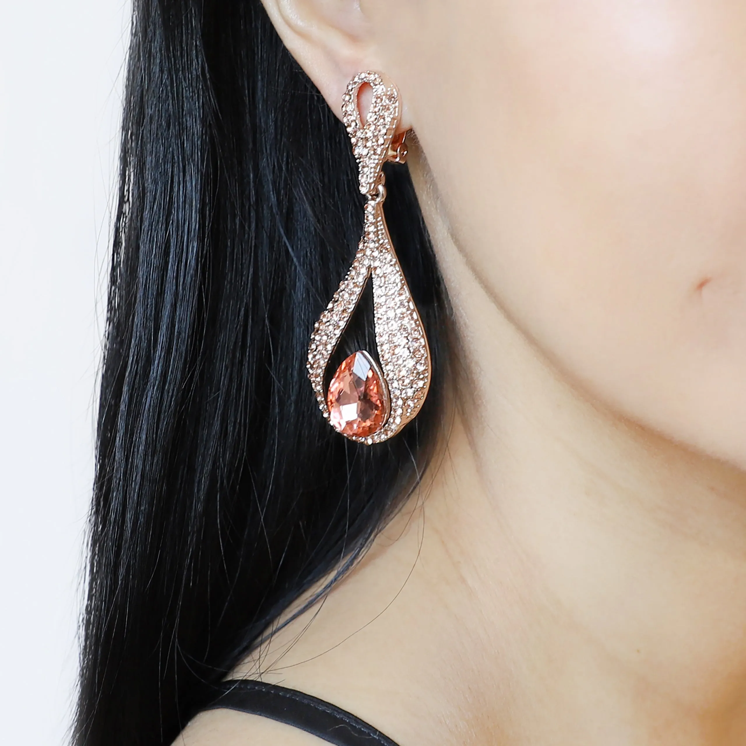 Liliana Infinity Teardrop Rhinestone Clip-On Earrings