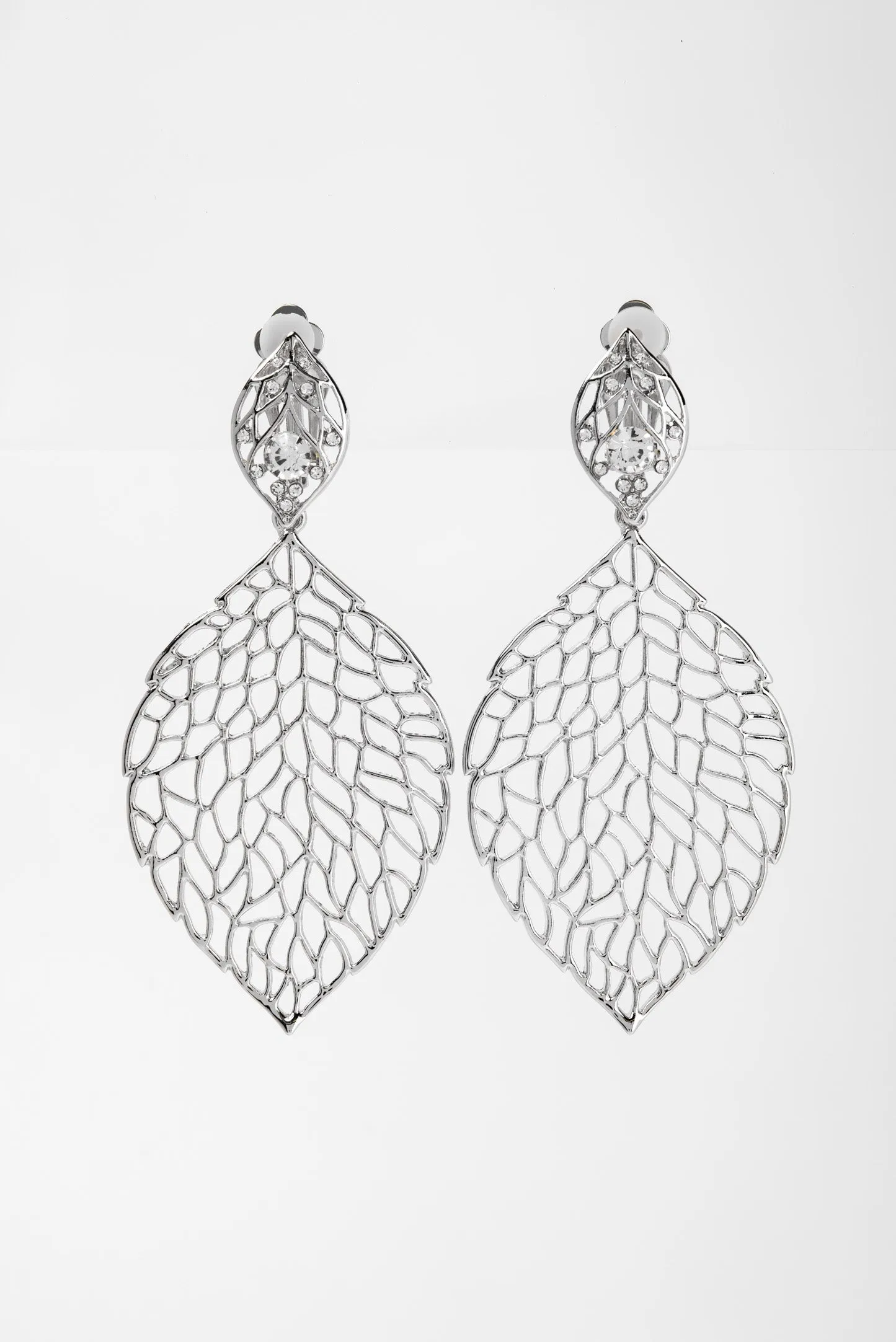 Marissa 2-Tier Filigree Leaf Clip-On Earrings