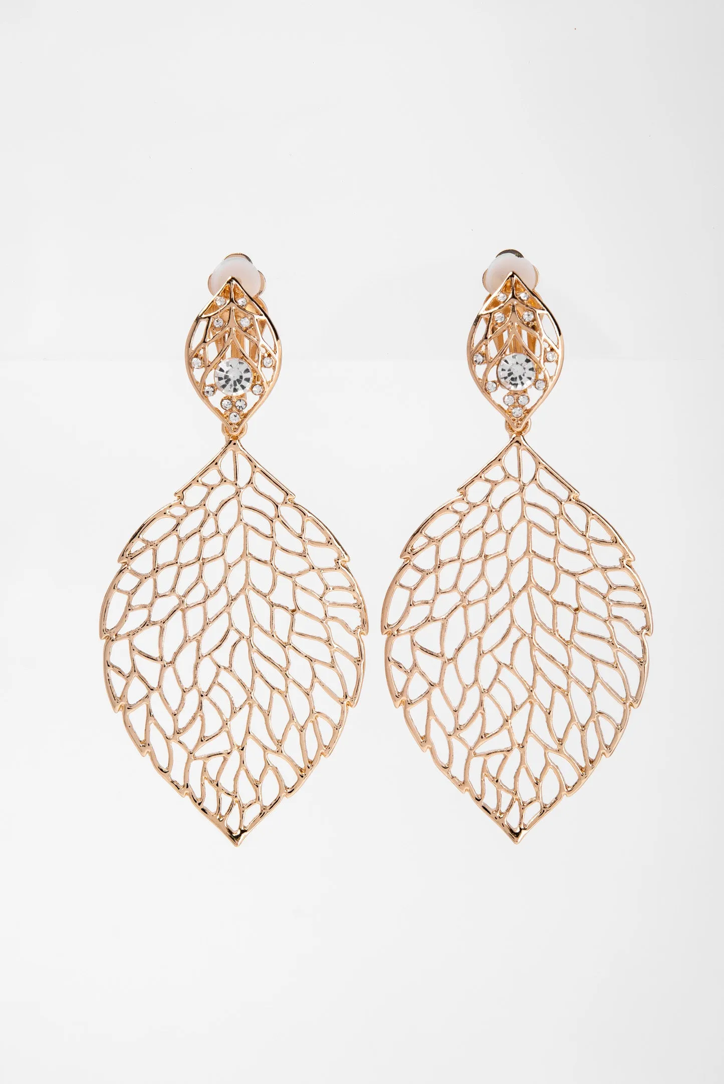 Marissa 2-Tier Filigree Leaf Clip-On Earrings