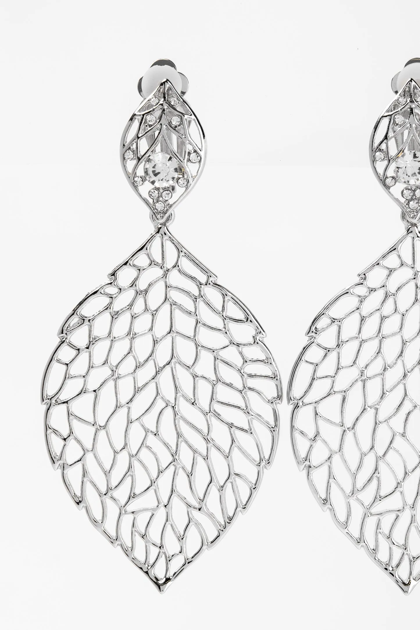 Marissa 2-Tier Filigree Leaf Clip-On Earrings