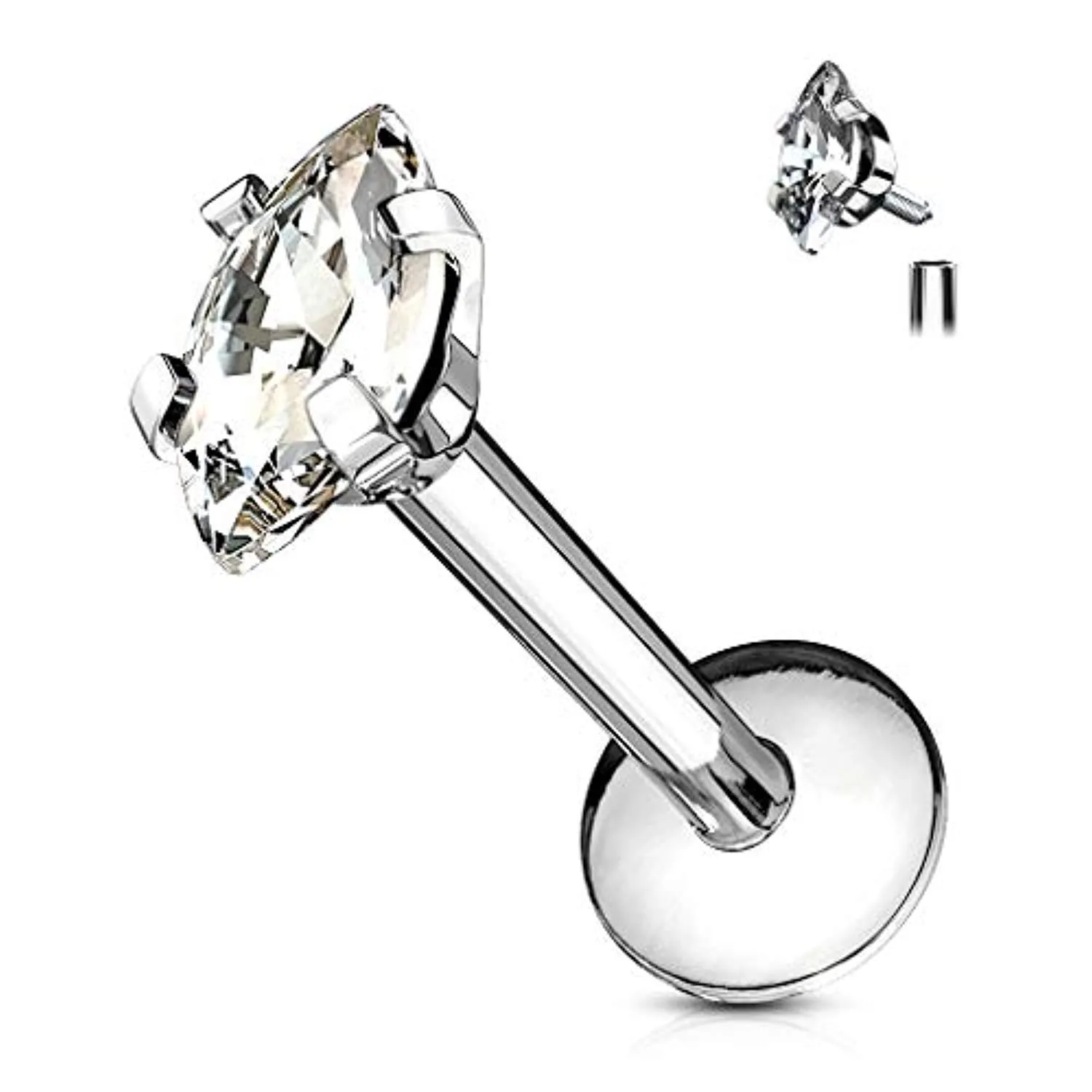 Marquise CZ 316L Internally Threaded WildKlass Labret, Monroe, Cartilage Stud Rings