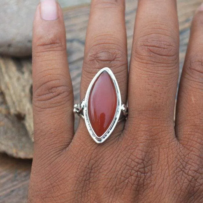 Marquise Red Onyx Gemstone Ring, 925 Sterling Silver Artisan Handmade Gift Ring, Red Onyx Jewelry, Nickel Free Jewelry