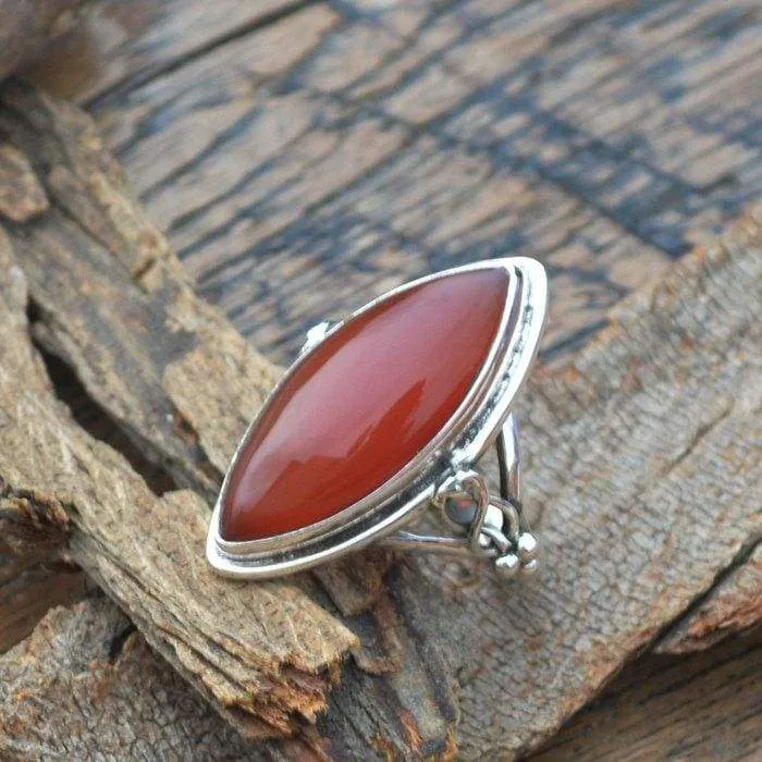 Marquise Red Onyx Gemstone Ring, 925 Sterling Silver Artisan Handmade Gift Ring, Red Onyx Jewelry, Nickel Free Jewelry