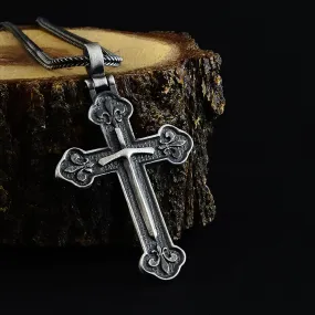 Men's Religious Jewelry 925 Silver Cross Pendant Necklace with Sword