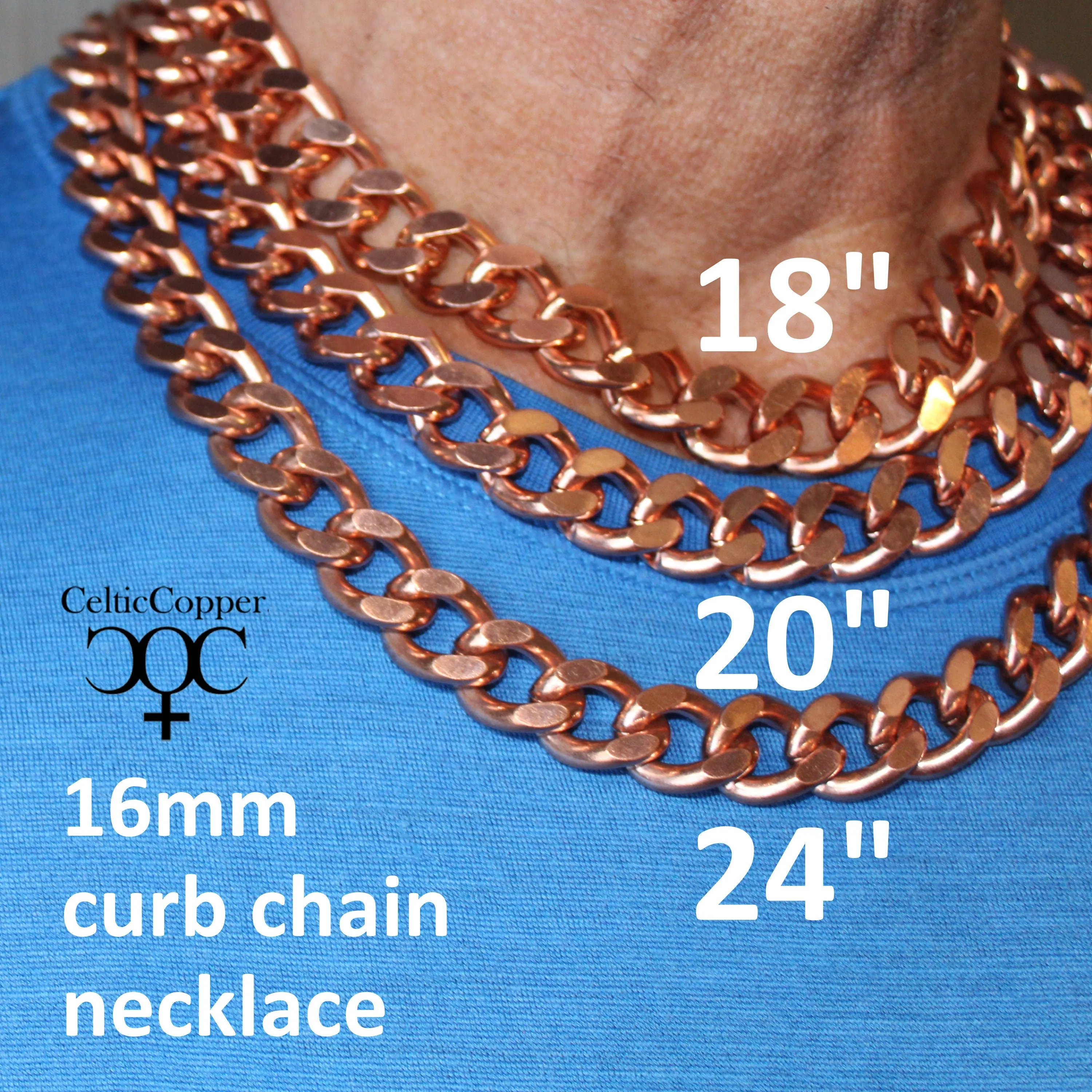 Men's Super Chunky 16mm Copper Cuban Curb Chain Set SET162 Solid Copper 18 Inch Copper Necklace Matching Bracelet Chain