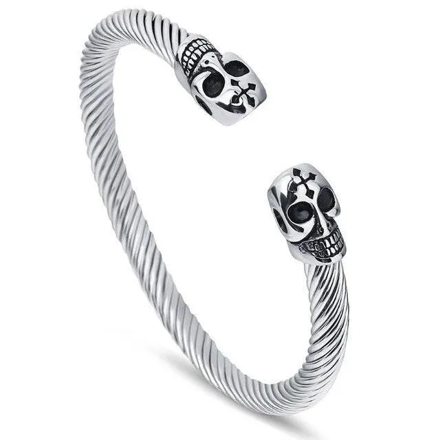 Men’s Two-Tone 316L Stainless Steel Twisted Skull Bracelet