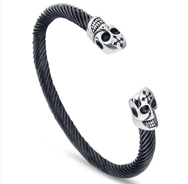 Men’s Two-Tone 316L Stainless Steel Twisted Skull Bracelet