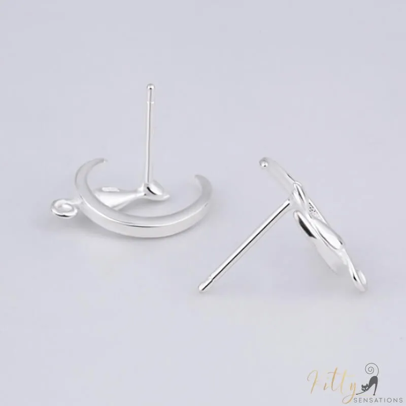 Moon Kitty Earrings in Solid 925 Sterling Silver