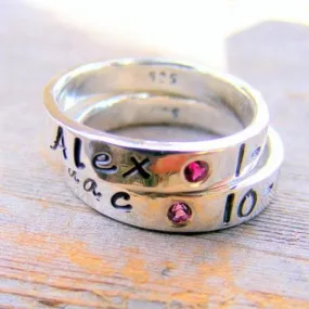 Mother's Day Birthstone Ring - Flush Set Gemstones -personalized - Engraved - Childrens Name - Stacking Rings - Memory Ring