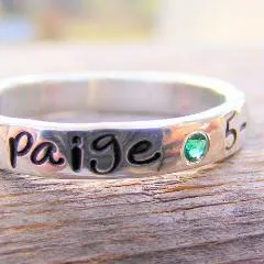 Mother's Day Birthstone Ring - Flush Set Gemstones -personalized - Engraved - Childrens Name - Stacking Rings - Memory Ring