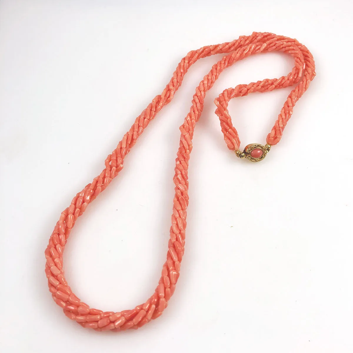 Multi-Strand Salmon Pink Coral Necklace & Bracelet Set