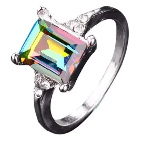 Mystic Rainbows Emerald Cut Simulated Mystic Topaz Ring