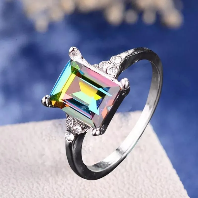 Mystic Rainbows Emerald Cut Simulated Mystic Topaz Ring