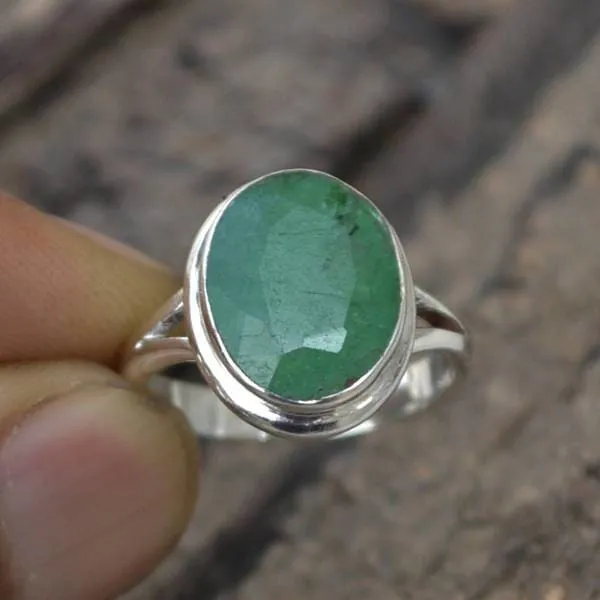 Natural Emerald Gemstone 925 Sterling Silver Ring- May Birthstone Gift Ring, Emerald Jewelry, Nickel Free