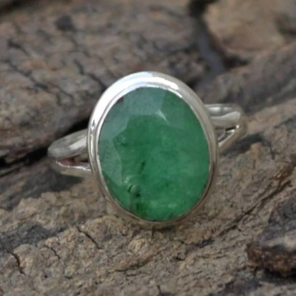 Natural Emerald Gemstone 925 Sterling Silver Ring- May Birthstone Gift Ring, Emerald Jewelry, Nickel Free