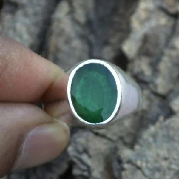 Natural Emerald Gemstone Ring, May Birthstone Ring, Handmade Ring, Men's Gift Ring, Zodiac Ring, 925 Sterling Silver Ring, Gift For Him