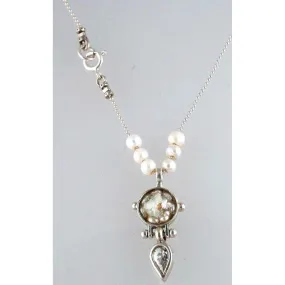 Necklace Sterling silver Sterling Silver Necklace Roman Glass, Pearls, CZ Crystal, Israeli Jewelry