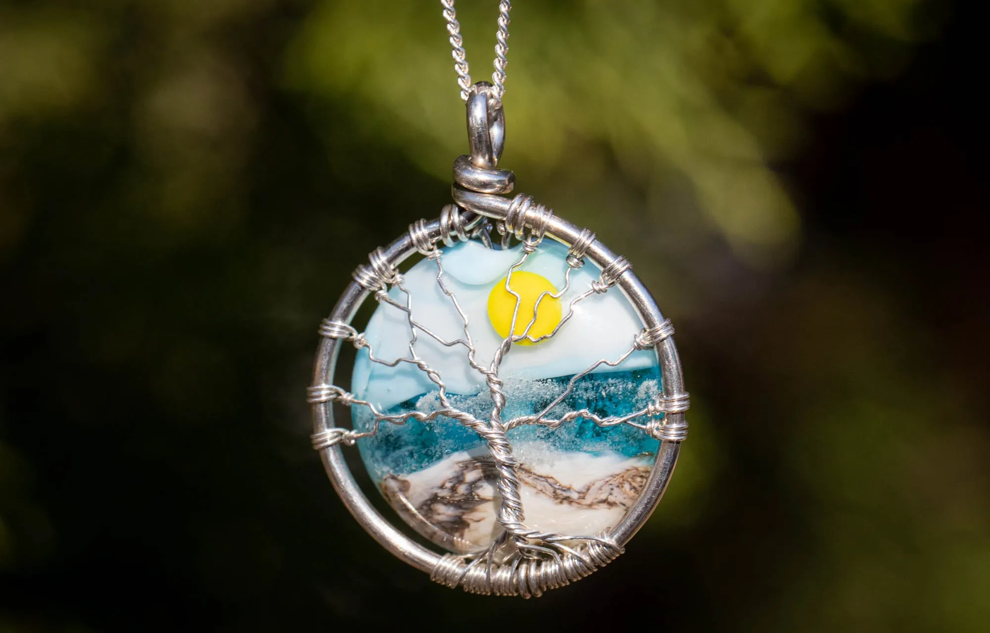 Ocean Sunrise Tree of Life Pendant with Cremains