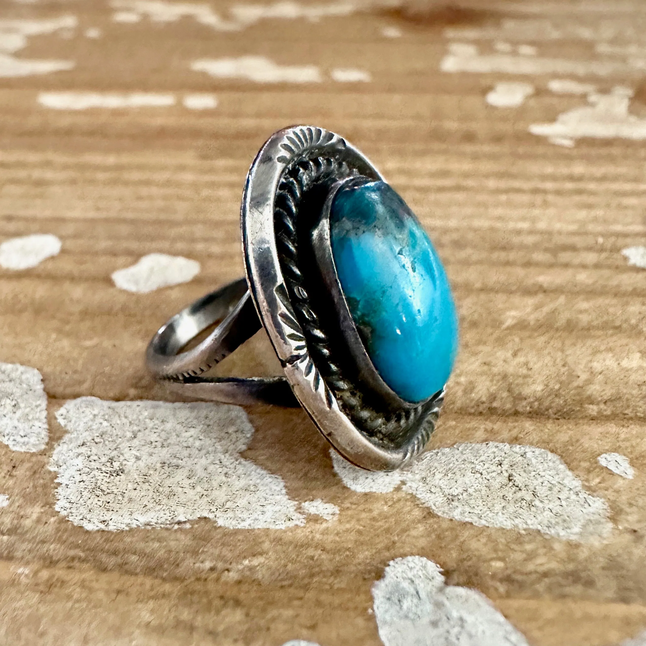 OCEAN VIEW Sterling Silver & Turquoise Ring, Native American Style Jewelry  Size 7