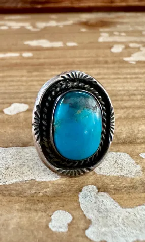 OCEAN VIEW Sterling Silver & Turquoise Ring, Native American Style Jewelry  Size 7