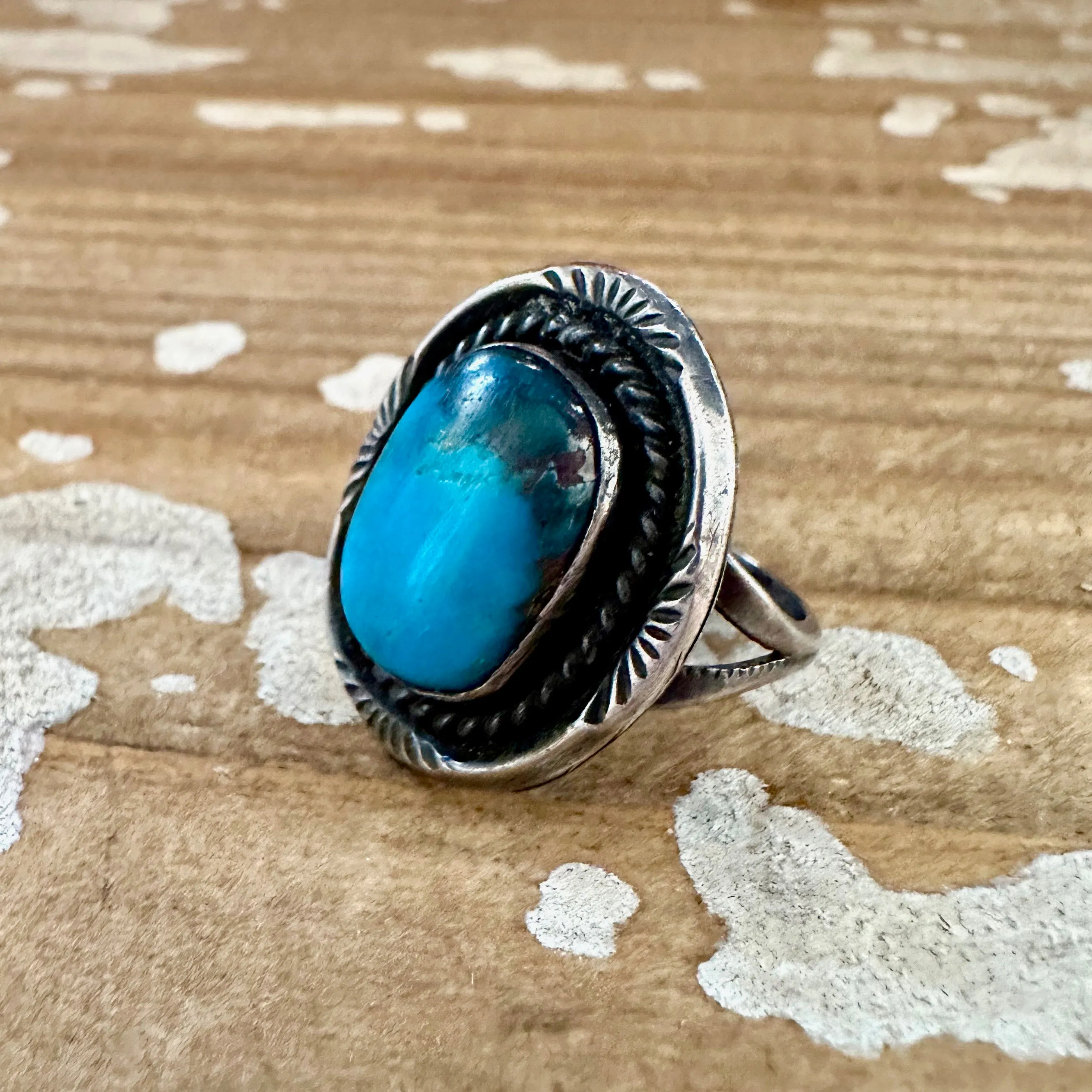 OCEAN VIEW Sterling Silver & Turquoise Ring, Native American Style Jewelry  Size 7