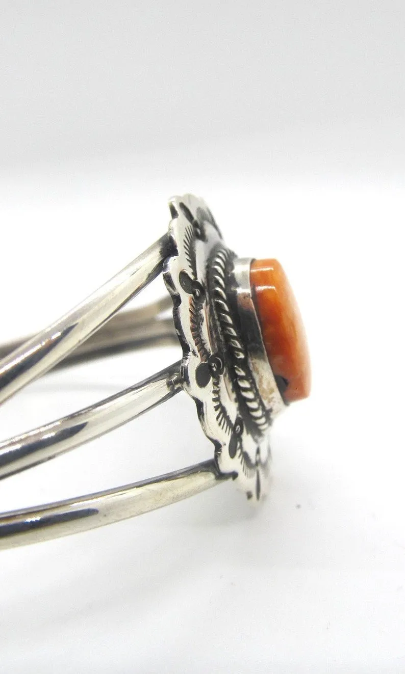 ORANGE ZEST Spiny Oyster Shell & Sterling Silver Concho Cuff