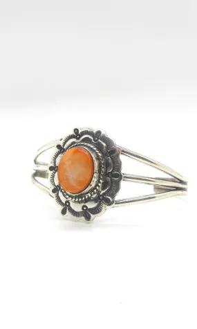 ORANGE ZEST Spiny Oyster Shell & Sterling Silver Concho Cuff