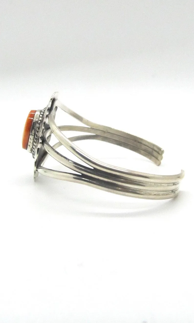 ORANGE ZEST Spiny Oyster Shell & Sterling Silver Concho Cuff