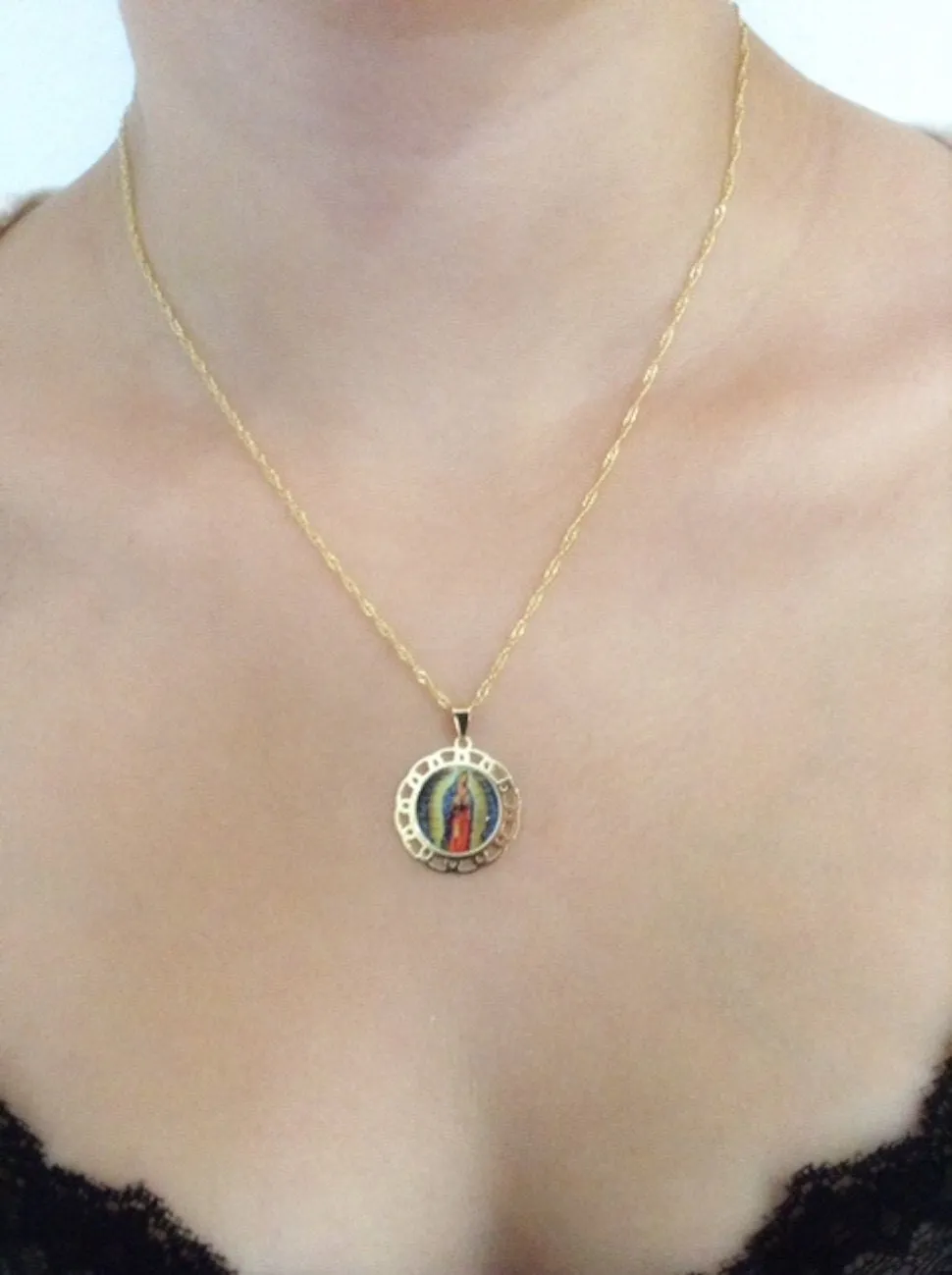 Our Lady of Guadalupe Necklace Chain, Virgen de Guadalupe Medal Gold Virgin Mary Pendant Catholic Jewelry, Holy Mary, catholic medals