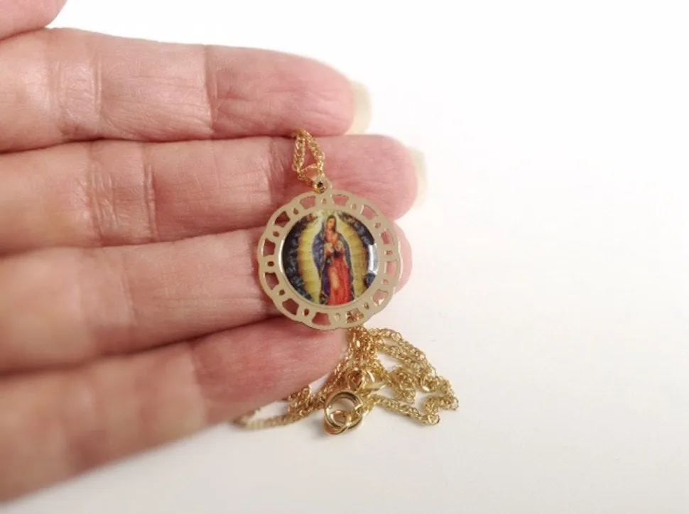 Our Lady of Guadalupe Necklace Chain, Virgen de Guadalupe Medal Gold Virgin Mary Pendant Catholic Jewelry, Holy Mary, catholic medals