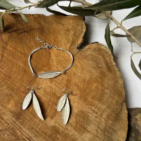 Exquisite Palestinian Olive Leaf Jewelry Set: Elegant Earring and Bracelet Bundle