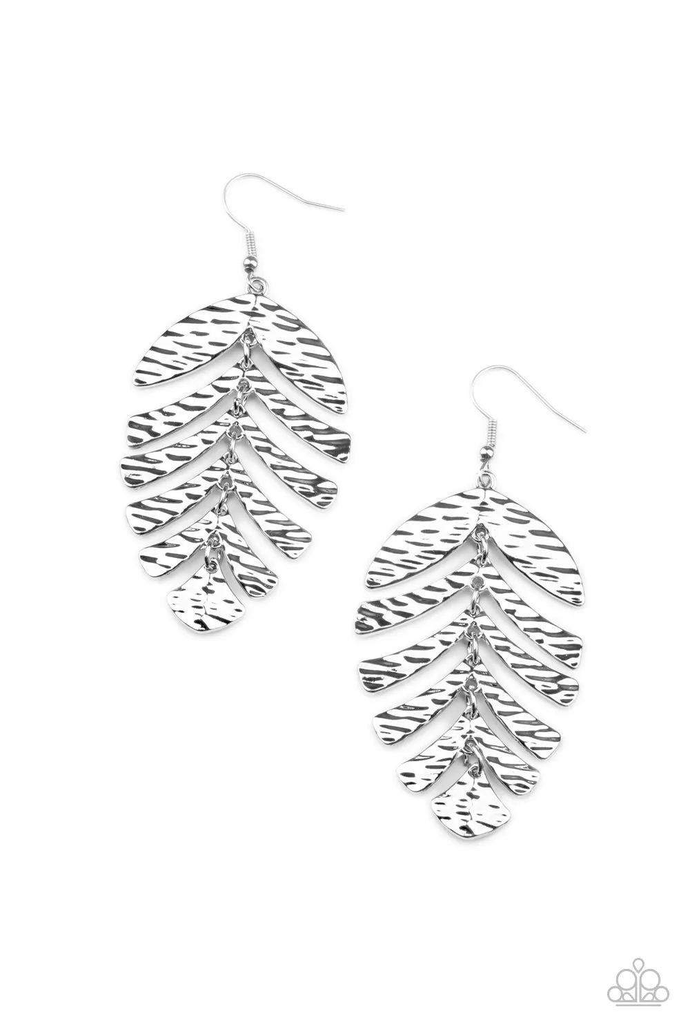 Paparazzi Earring ~ Palm Lagoon - Silver Palm Leaf Earring