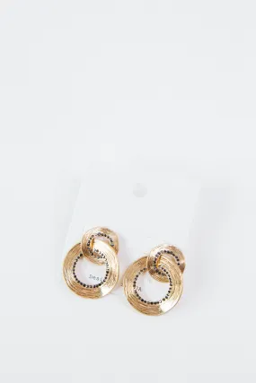 Pave Linked Double Texture Earring, Hematite/Gold