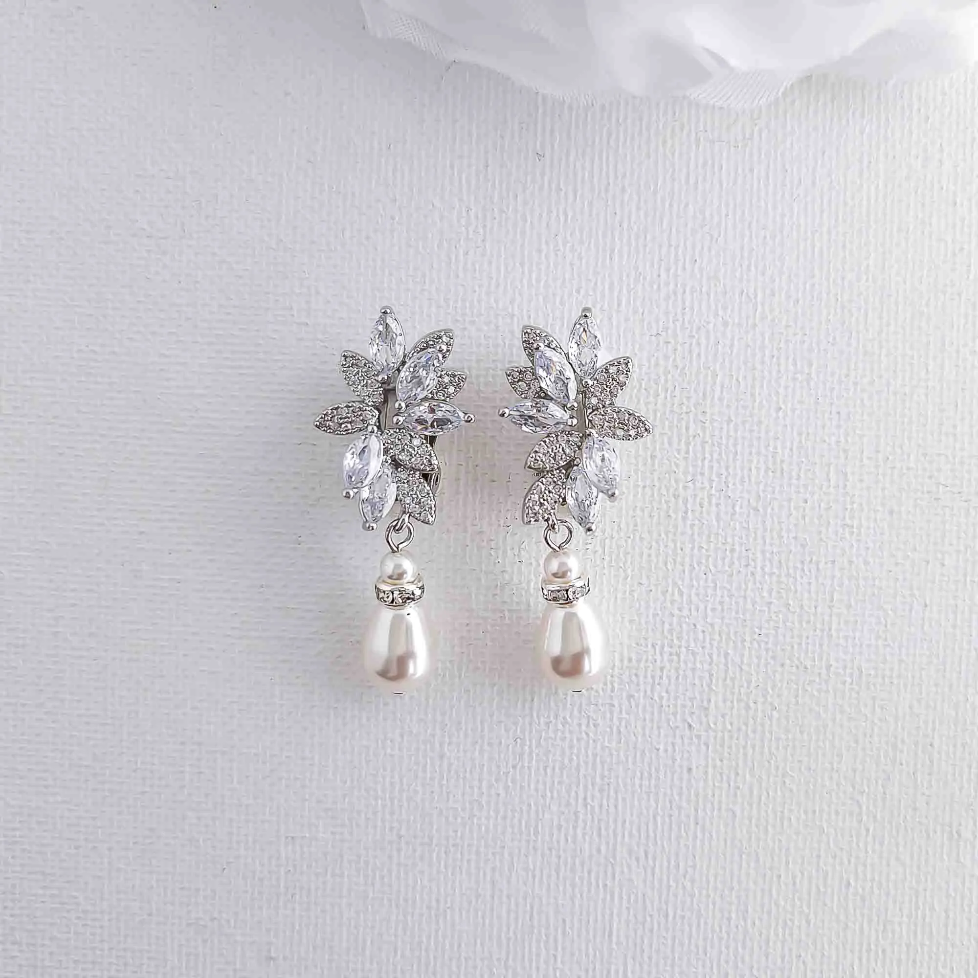 Pearl Clip On Earrings for Brides-Sonia