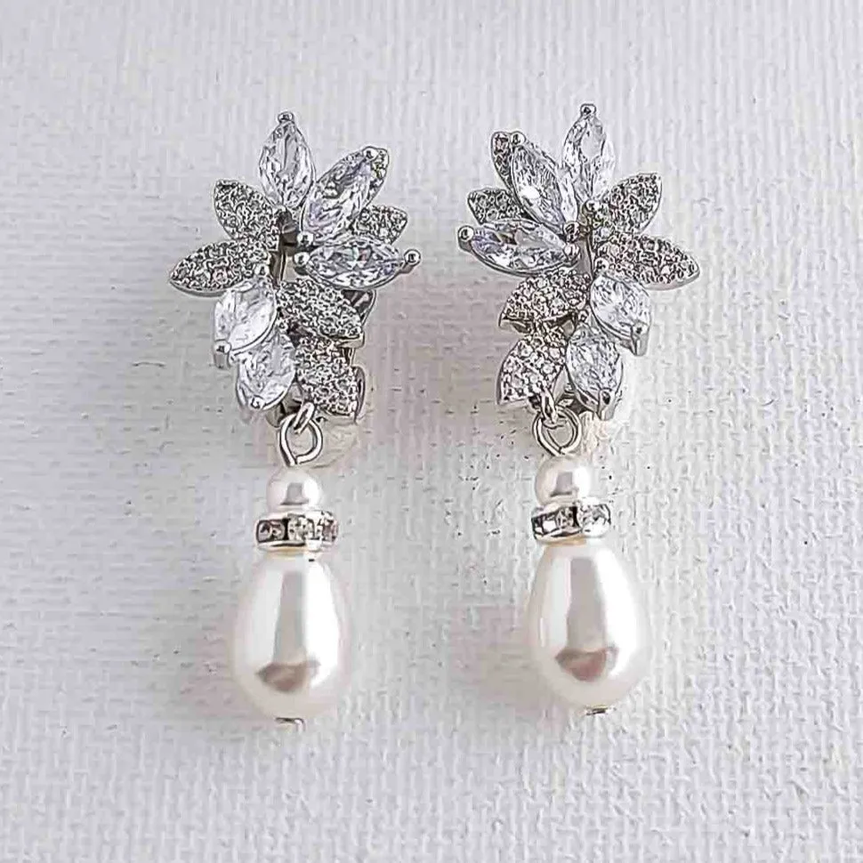 Pearl Clip On Earrings for Brides-Sonia