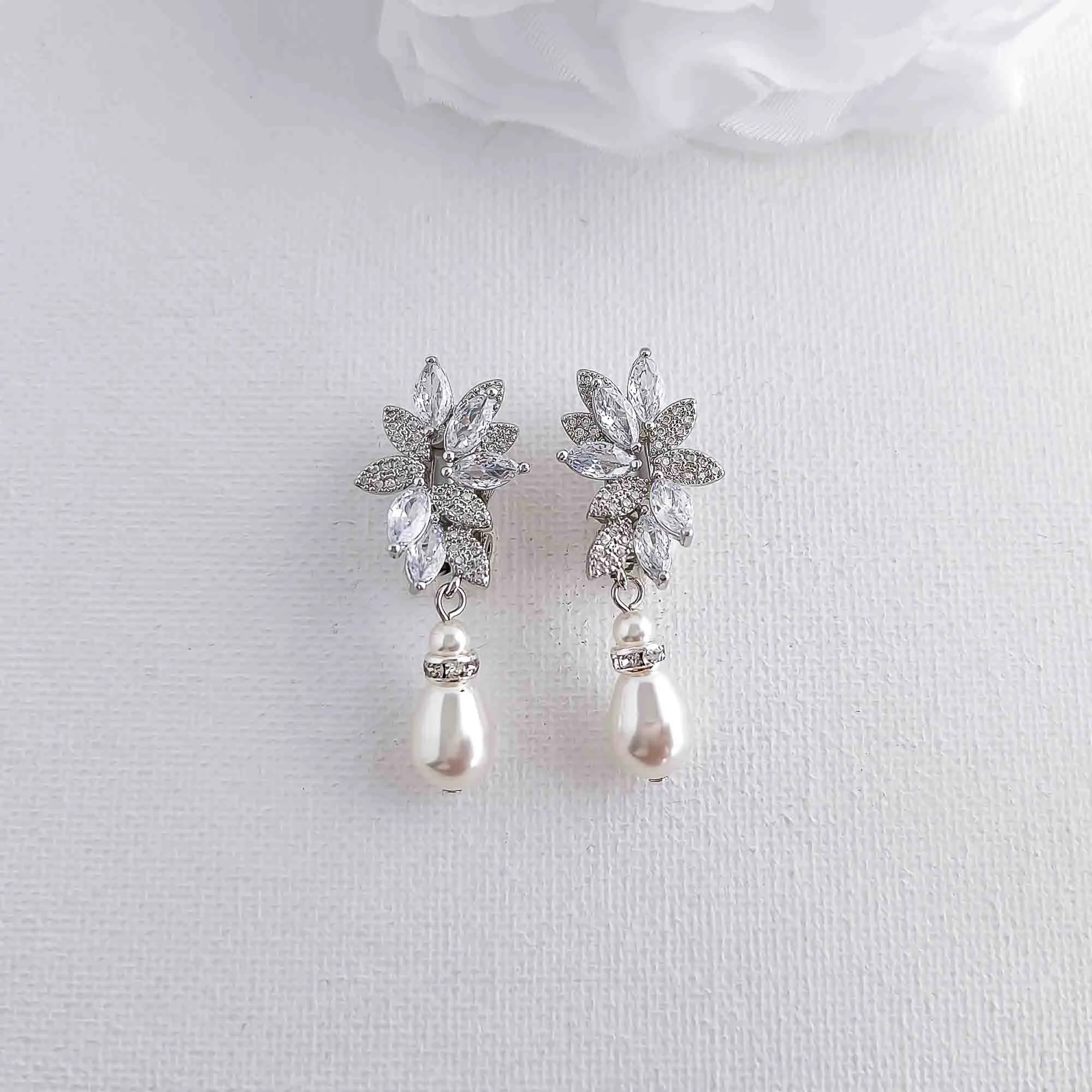 Pearl Clip On Earrings for Brides-Sonia