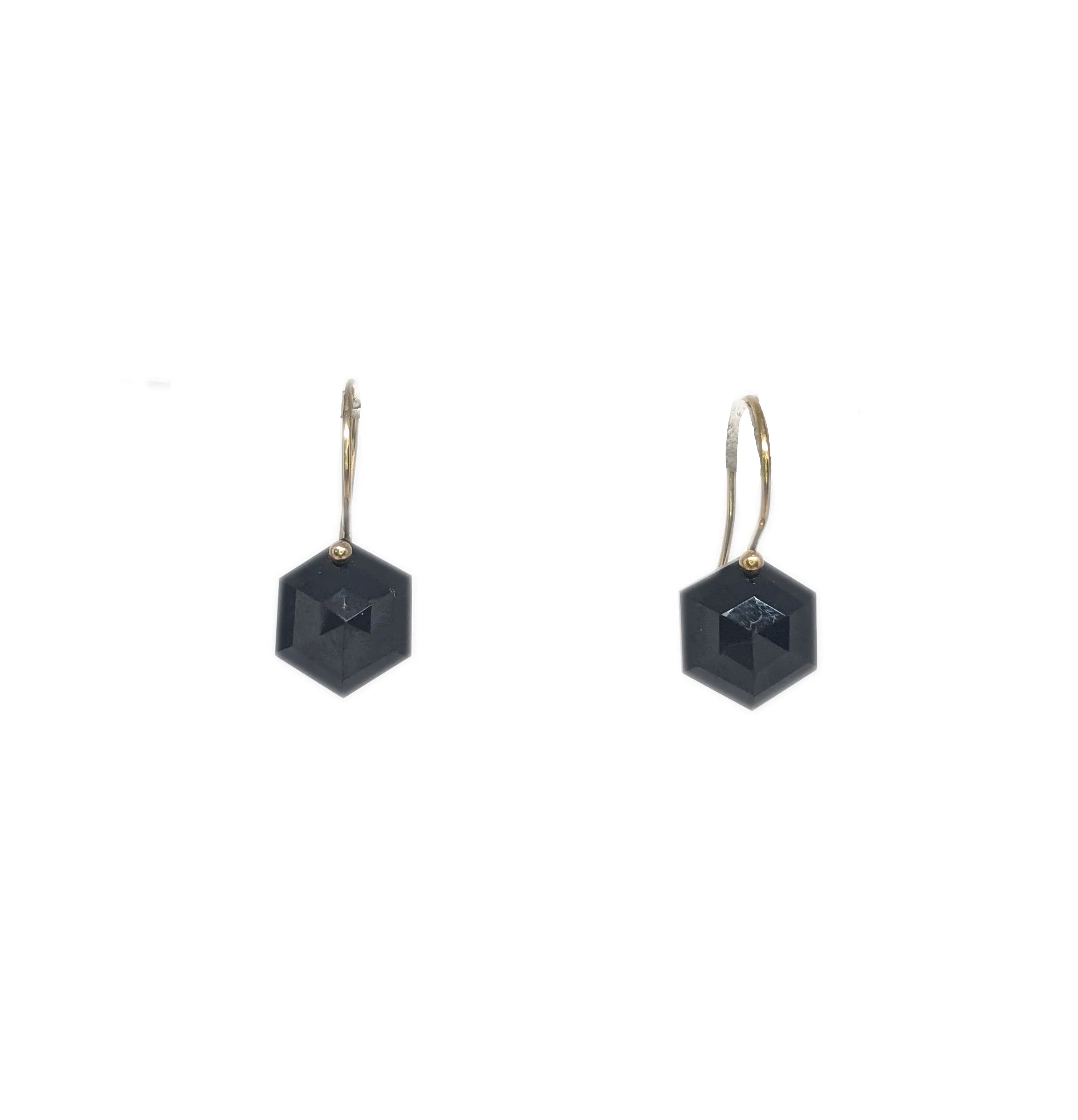 Petite Hexagon Black Spinel Earrings in 14k Gold Fill by Serena Kojimoto