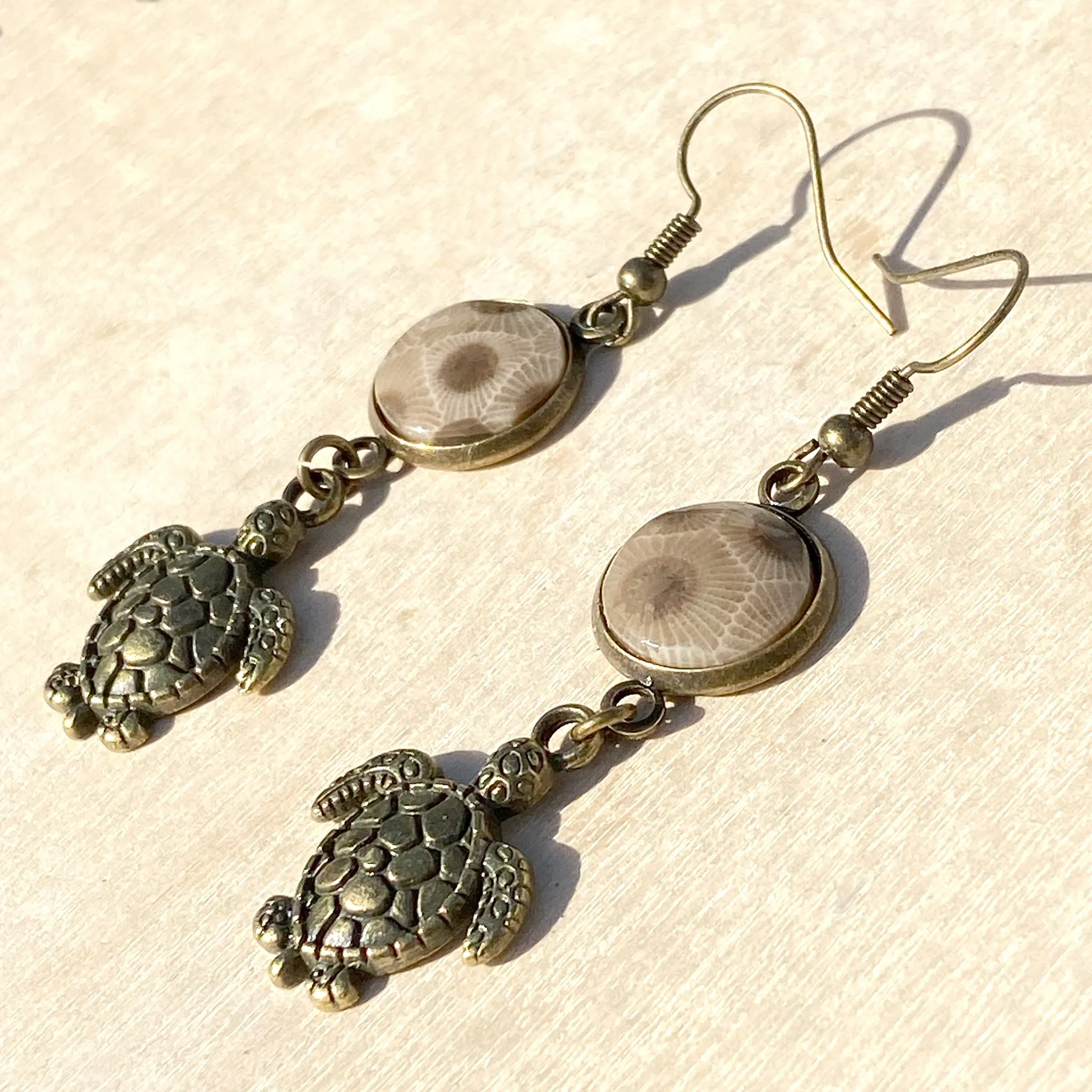 Petoskey Stone Turtle Earrings