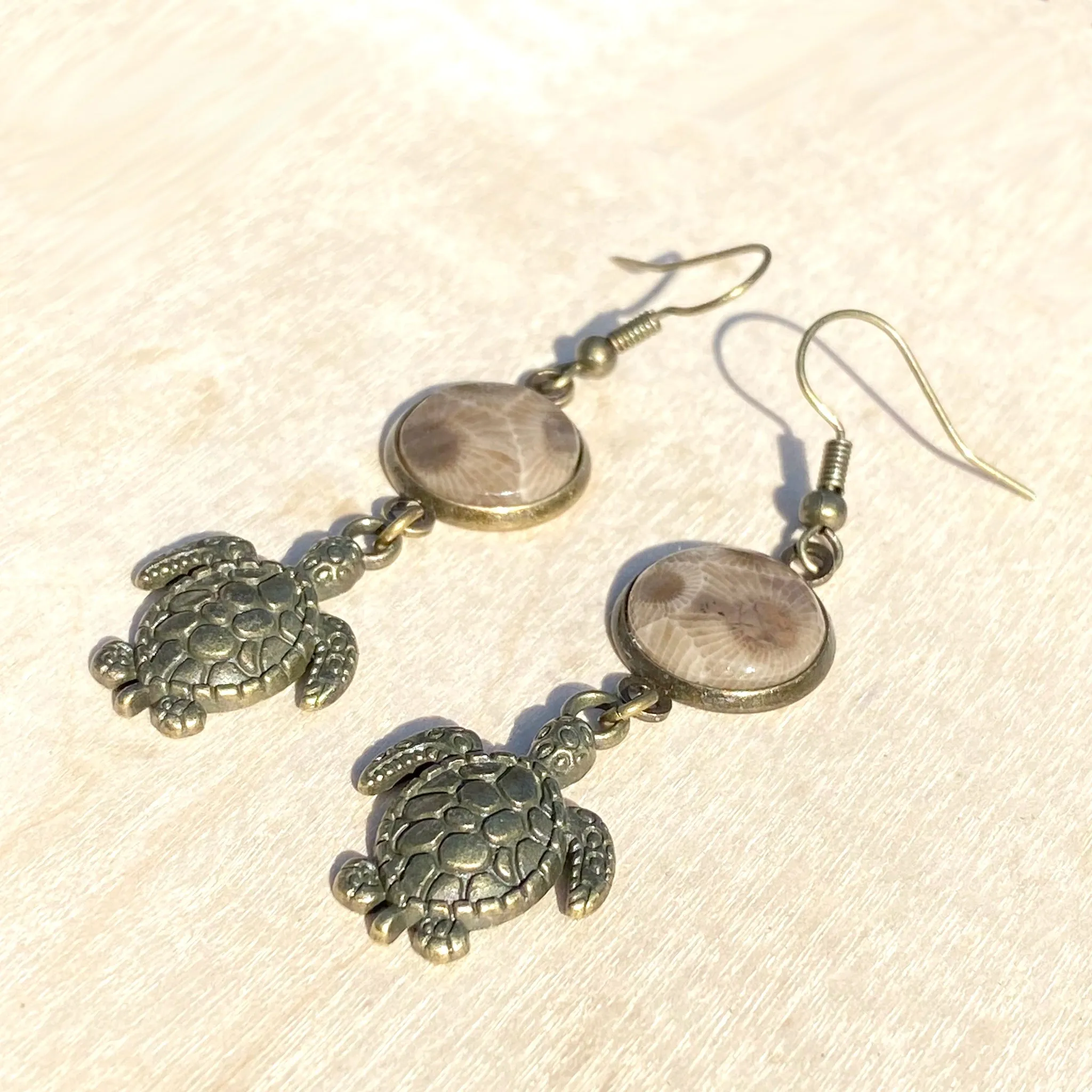 Petoskey Stone Turtle Earrings