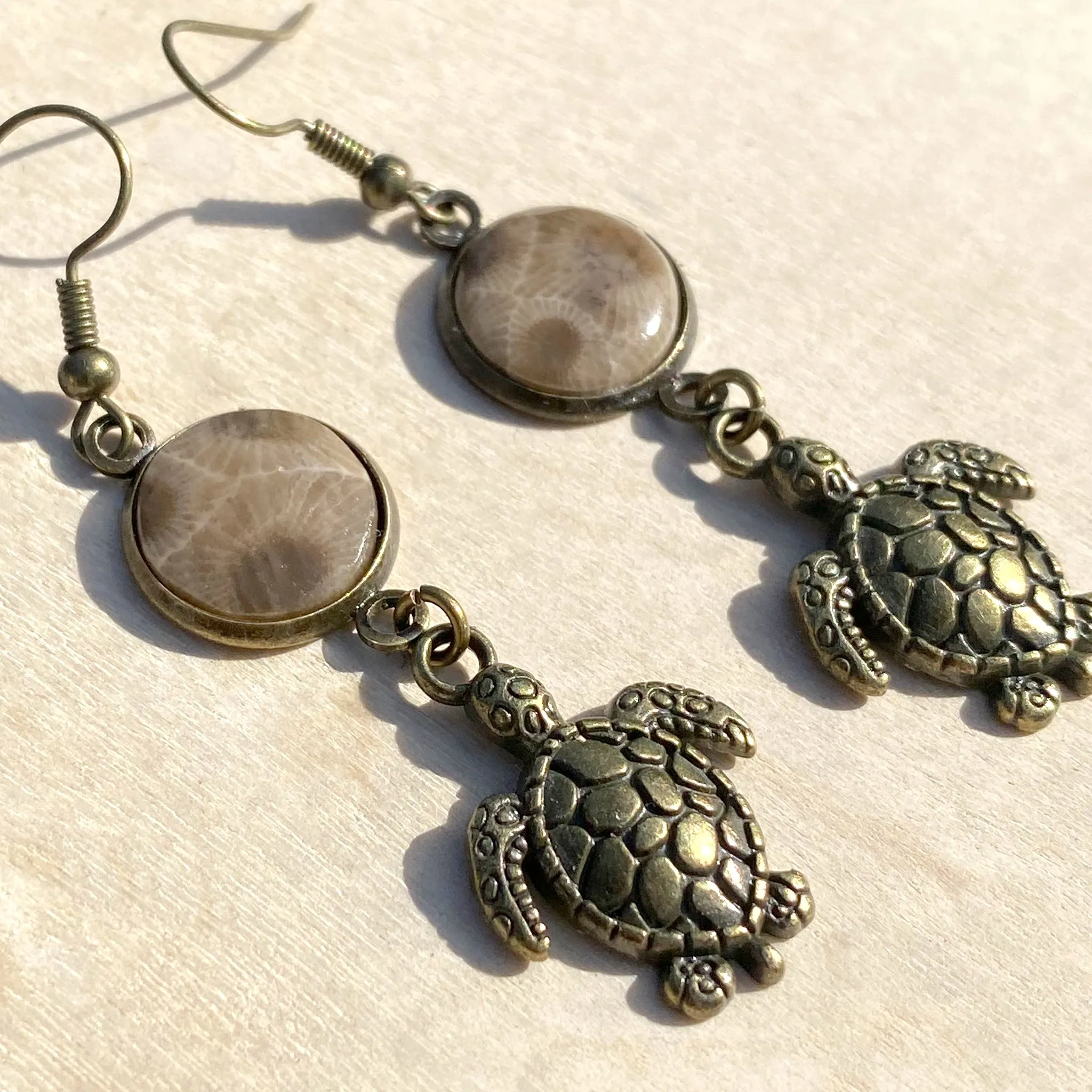 Petoskey Stone Turtle Earrings