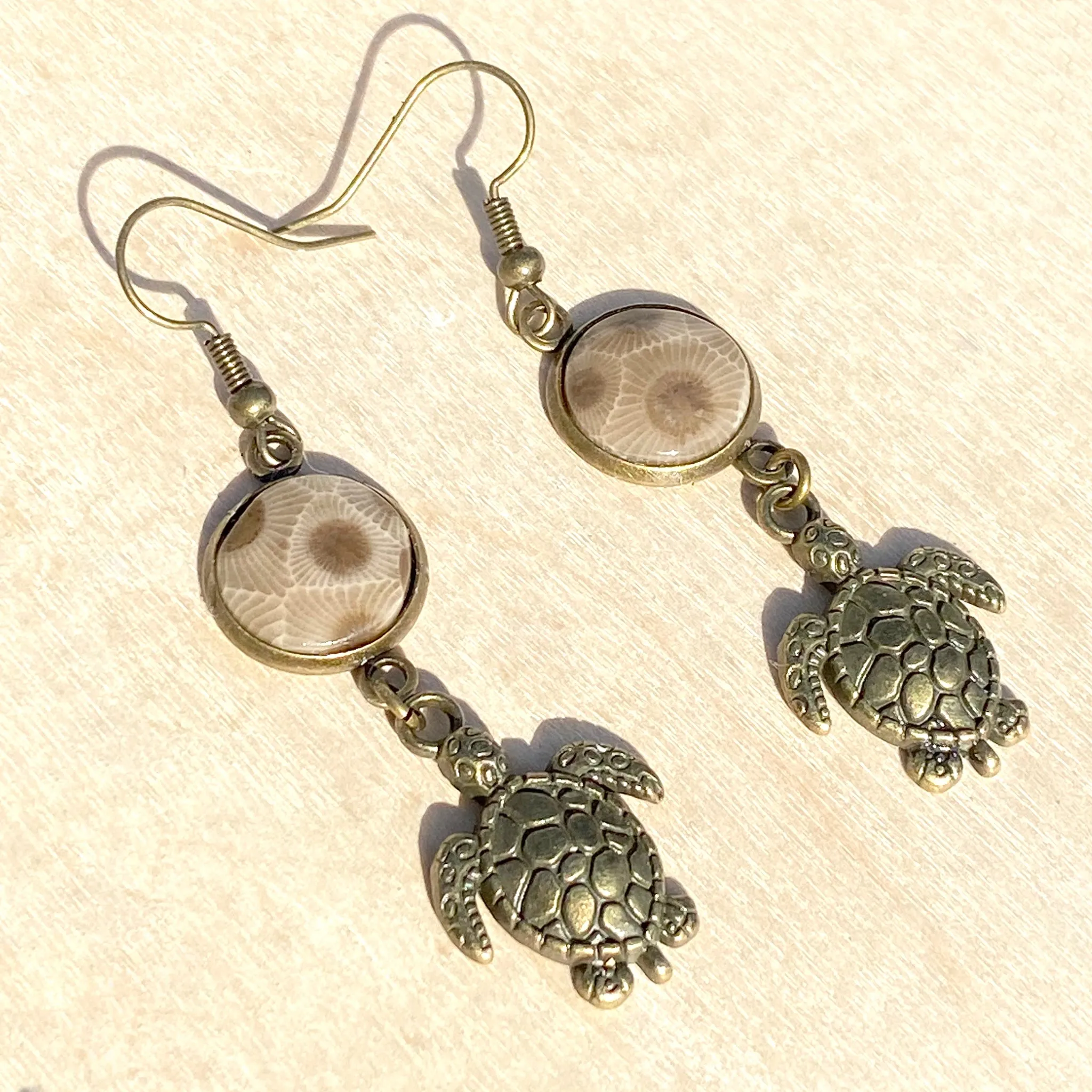 Petoskey Stone Turtle Earrings