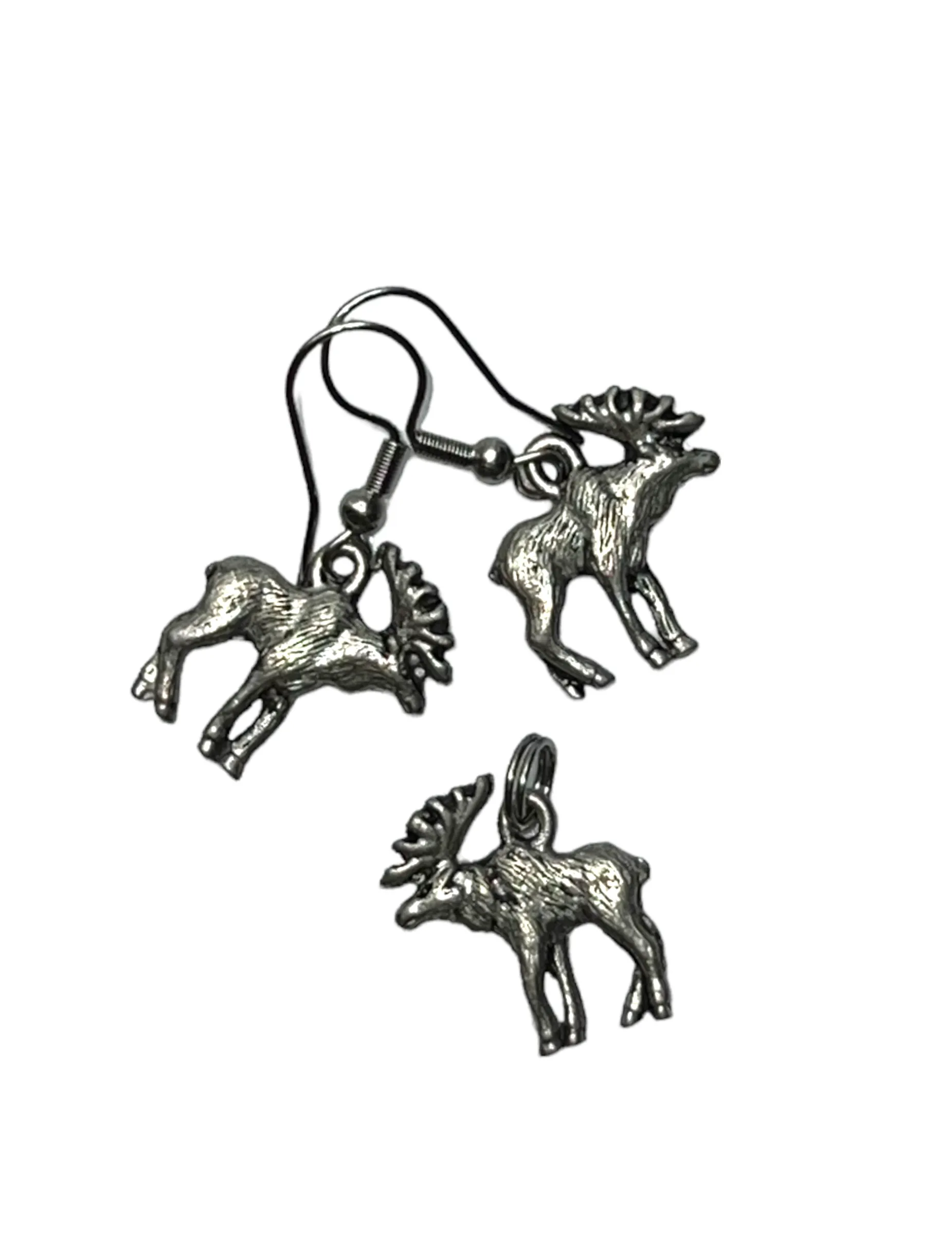 Pewter Moose Necklace and Earring Set: A Charming and Rustic Gift for the Nature Lover in Your Life