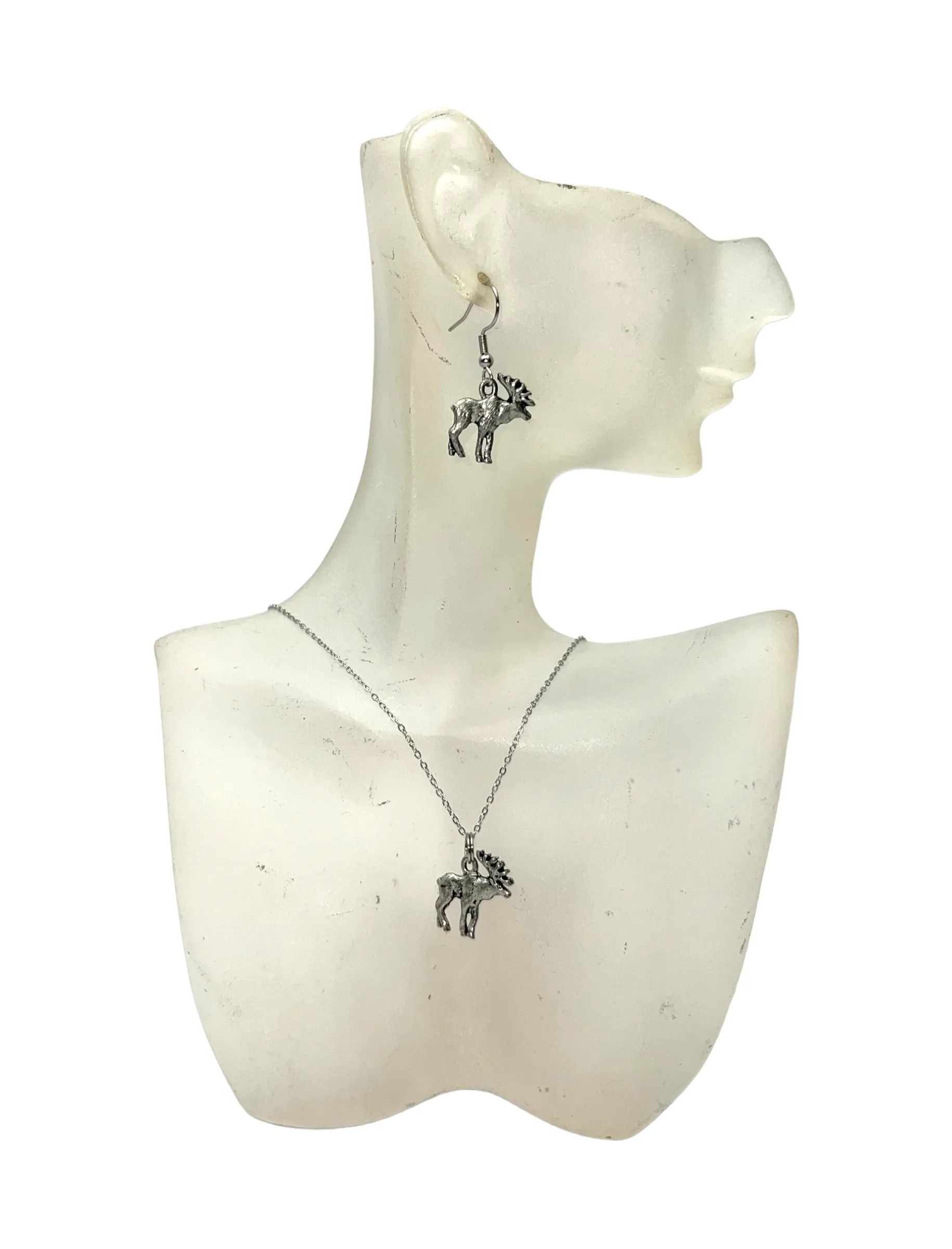 Pewter Moose Necklace and Earring Set: A Charming and Rustic Gift for the Nature Lover in Your Life