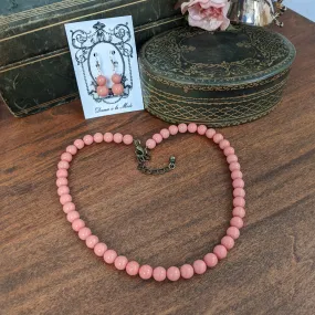 Pink Coral Pearl Beaded Necklace - Small