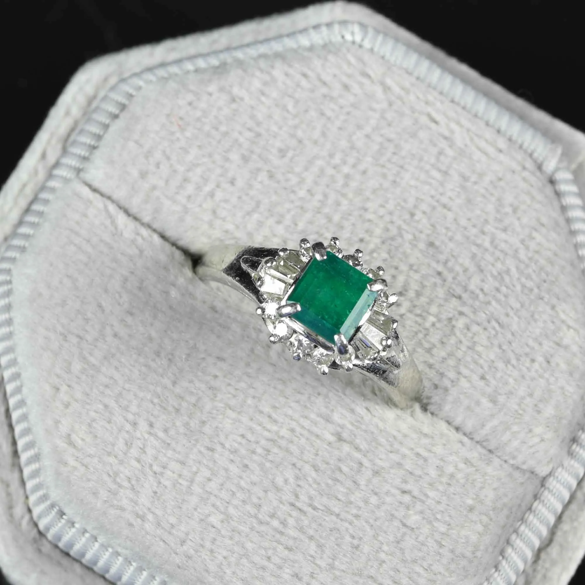 Platinum Baguette Diamond Emerald Ring