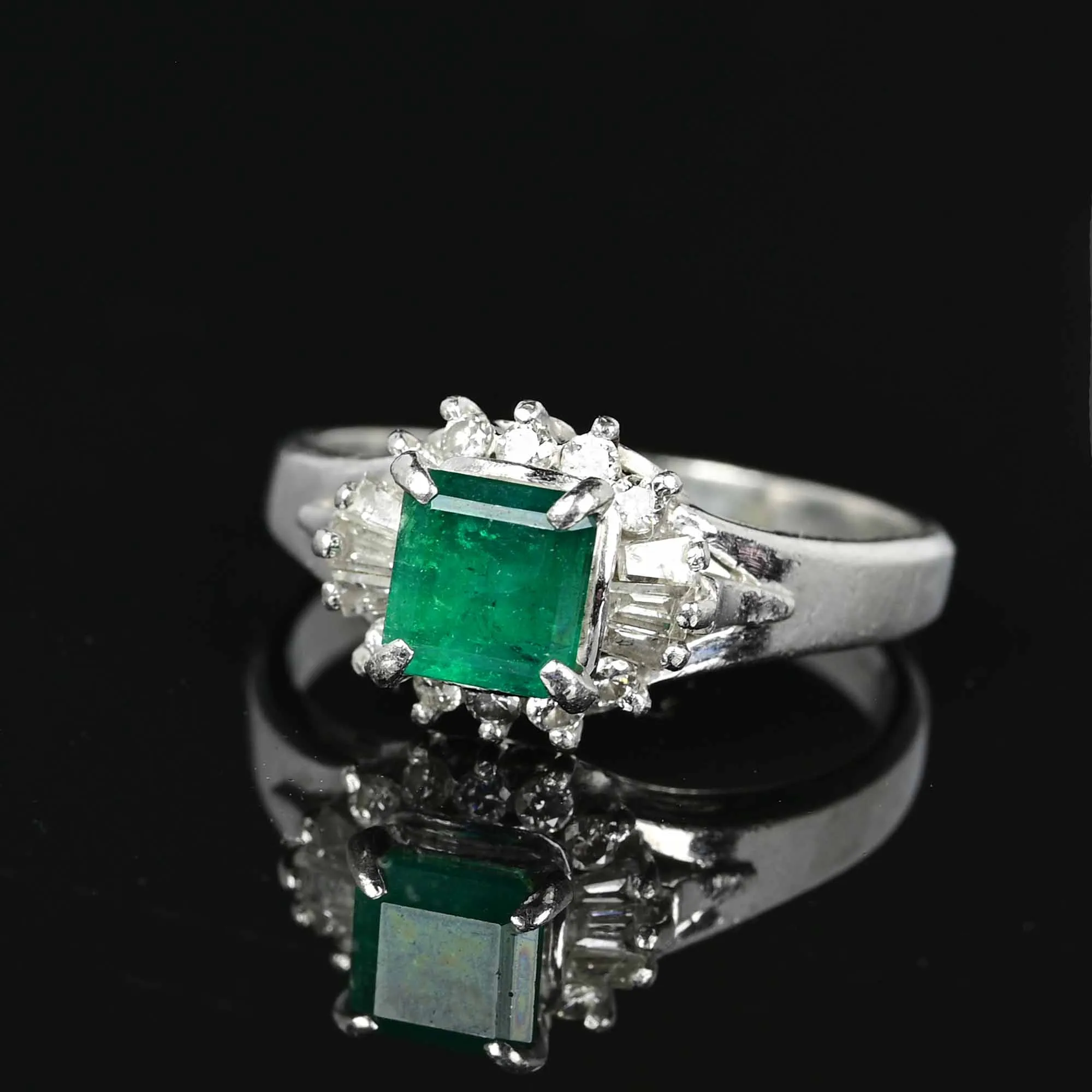 Platinum Baguette Diamond Emerald Ring